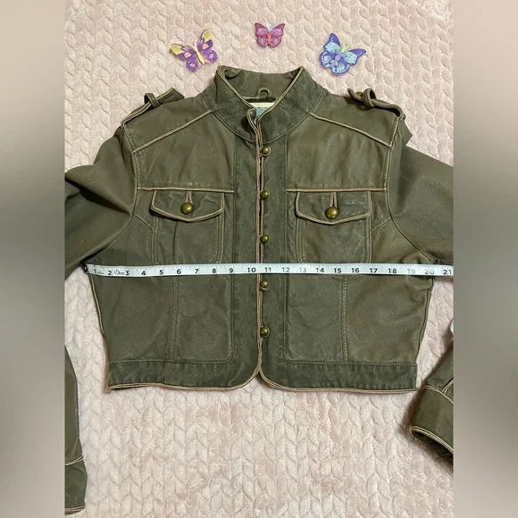 Wilson’s Leather Olive Green Cropped Military Jacket Size Large - Picture 6 of 12